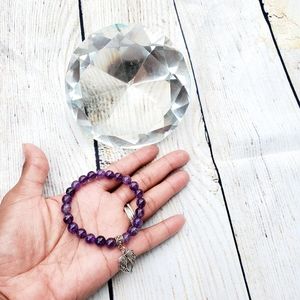 Amethyst gemstone bracelet angel wings charm